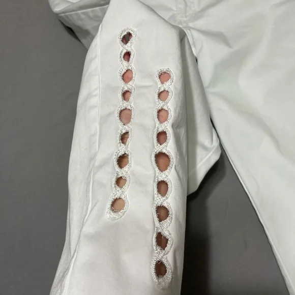 V Cristina Cropped Wide Leg Pants Womens 12 White Boho Capri Cut Out Twill - Picture 5 of 11